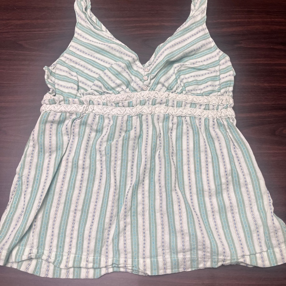Maurices Green and White Striped Button-Up Tank Top